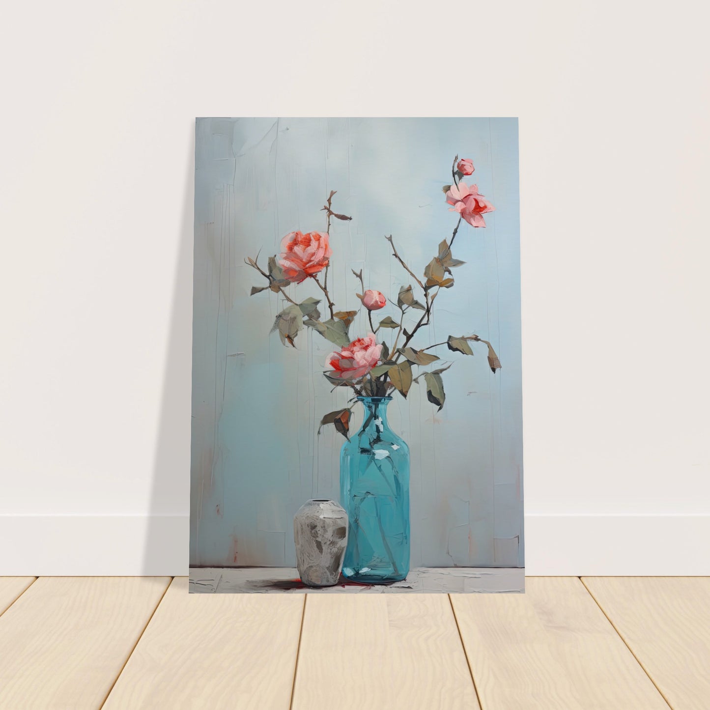 Pink Roses Blue II - Unframed Print