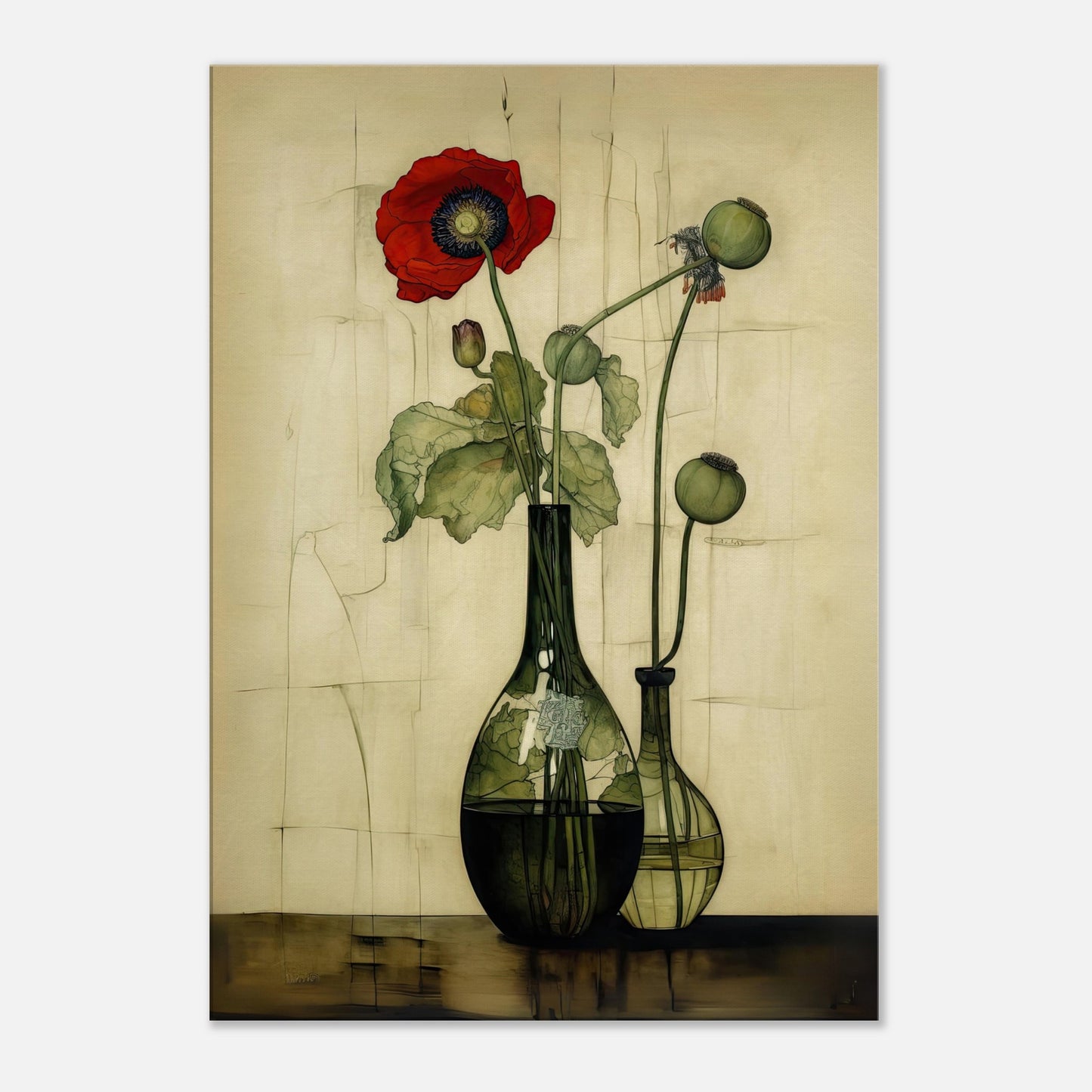 Wall art single poppy in glass vase