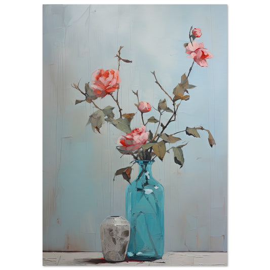 Pink Roses Blue II - Unframed Print