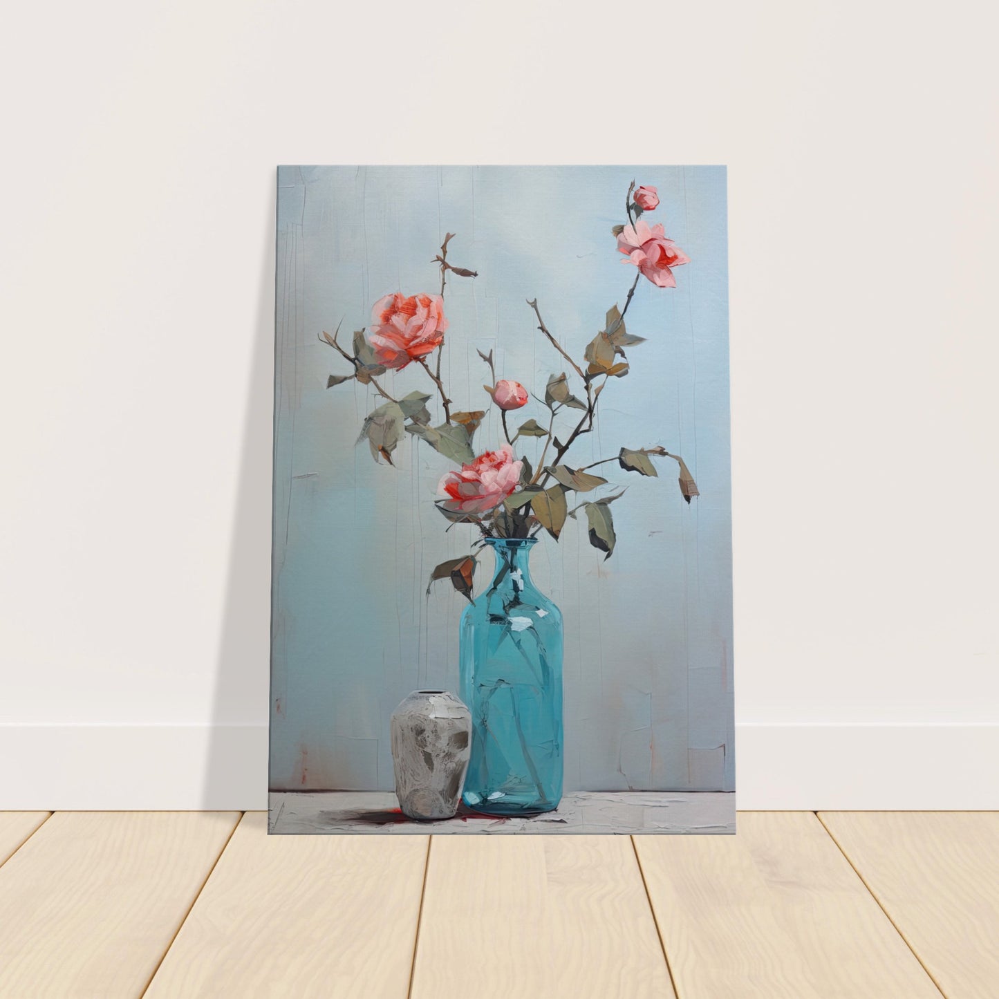 Pink Roses Blue II - Canvas