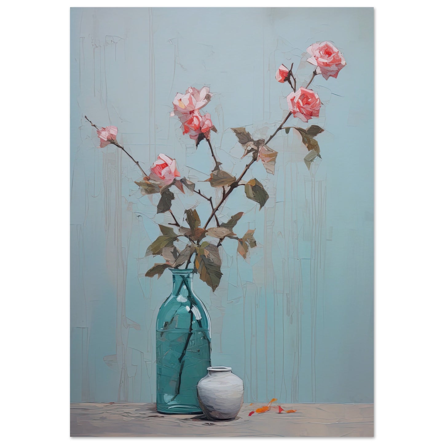Pink Roses Blue I - Unframed Print