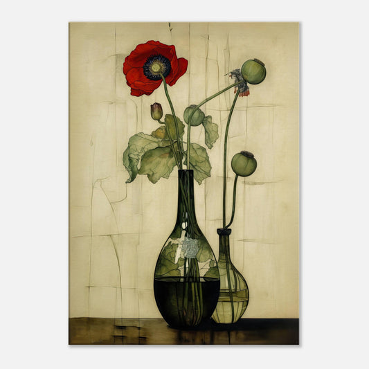 Wall art single poppy in glass vase