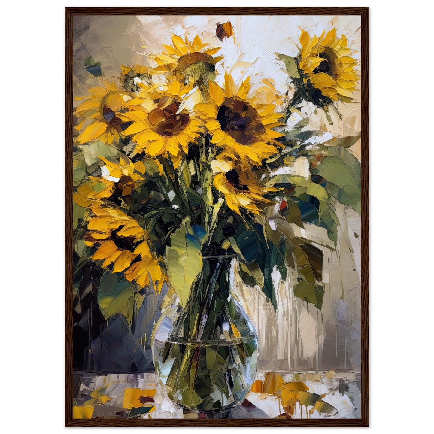 Expressive Sunflowers I - Wooden Framed Print