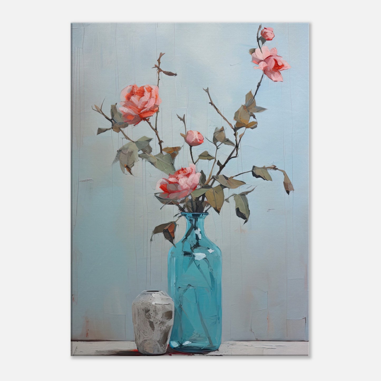 Pink Roses Blue II - Canvas