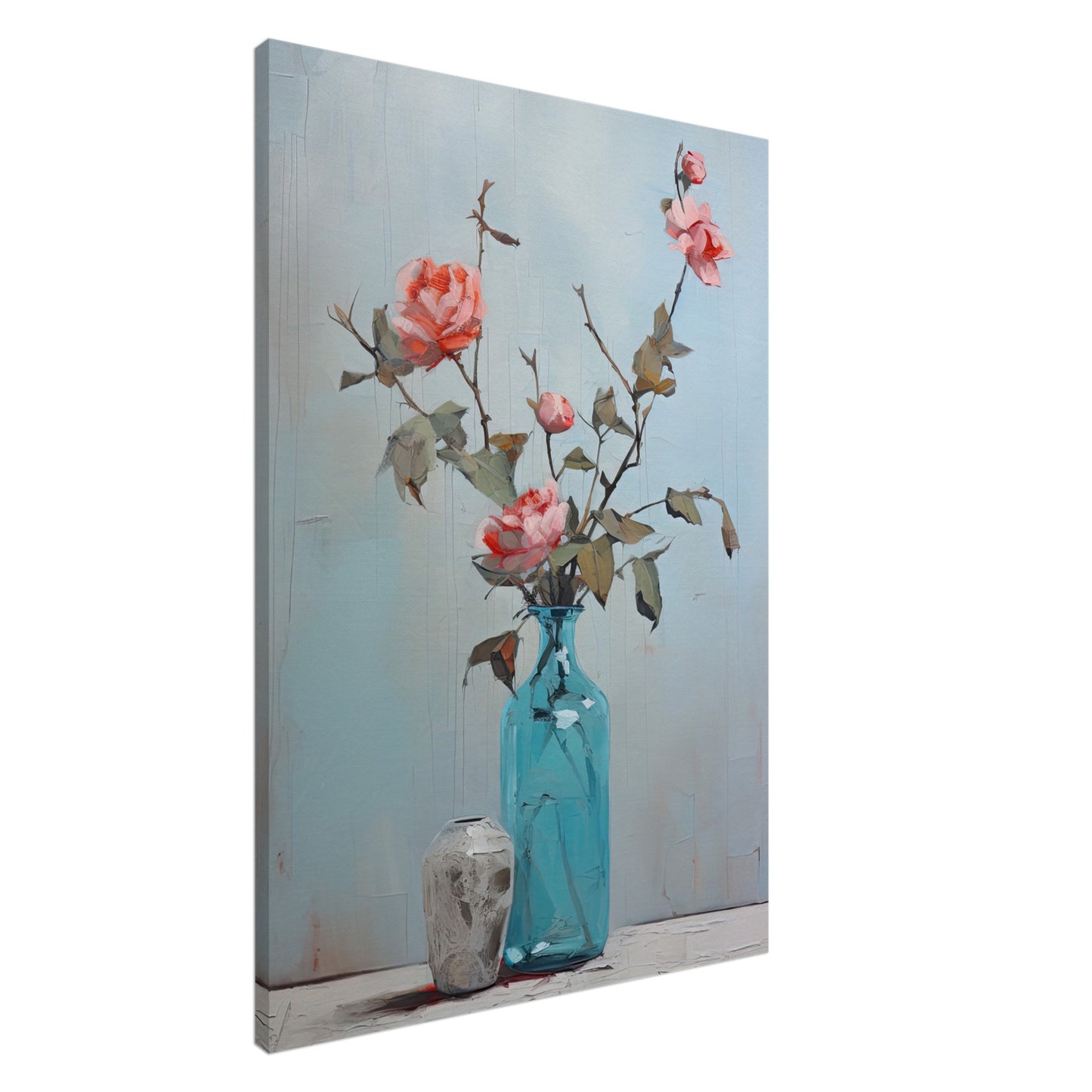 Pink Roses Blue II - Canvas