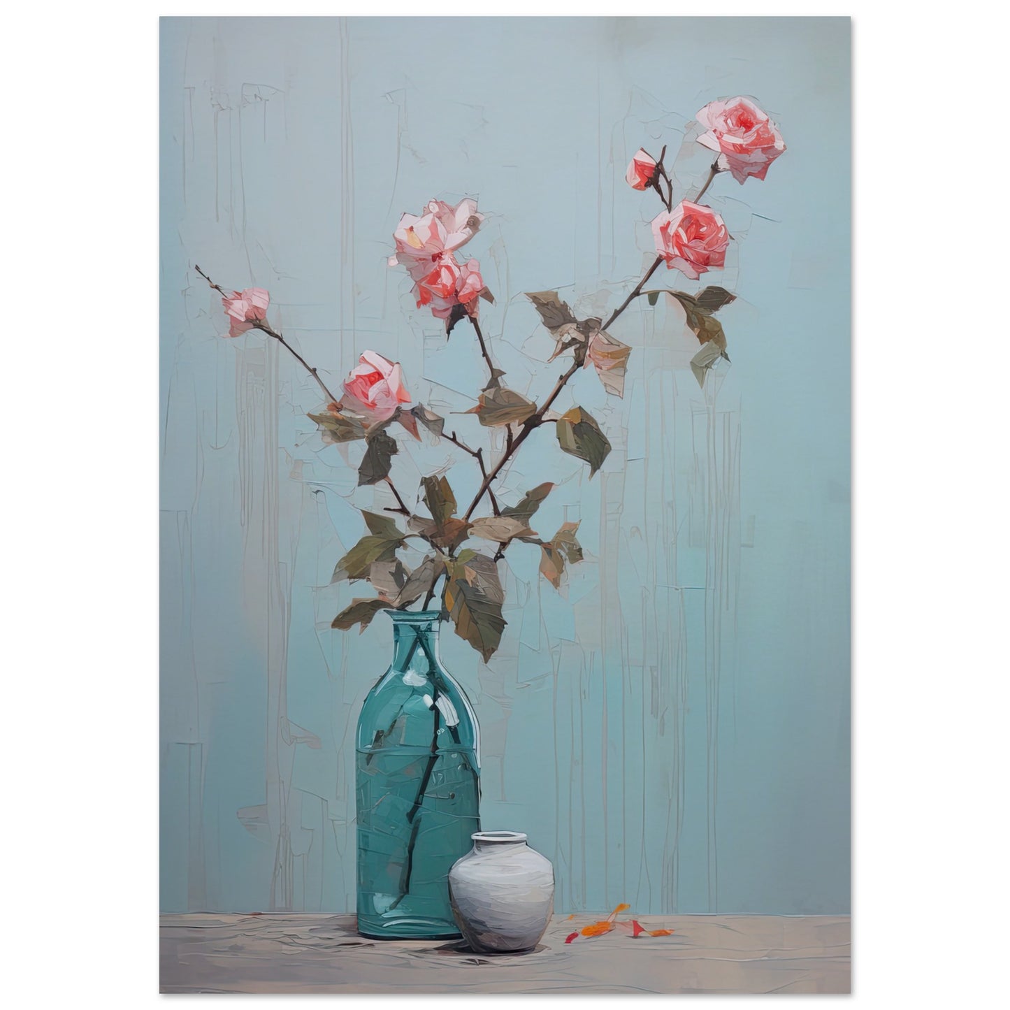 Pink Roses Blue I - Unframed Print