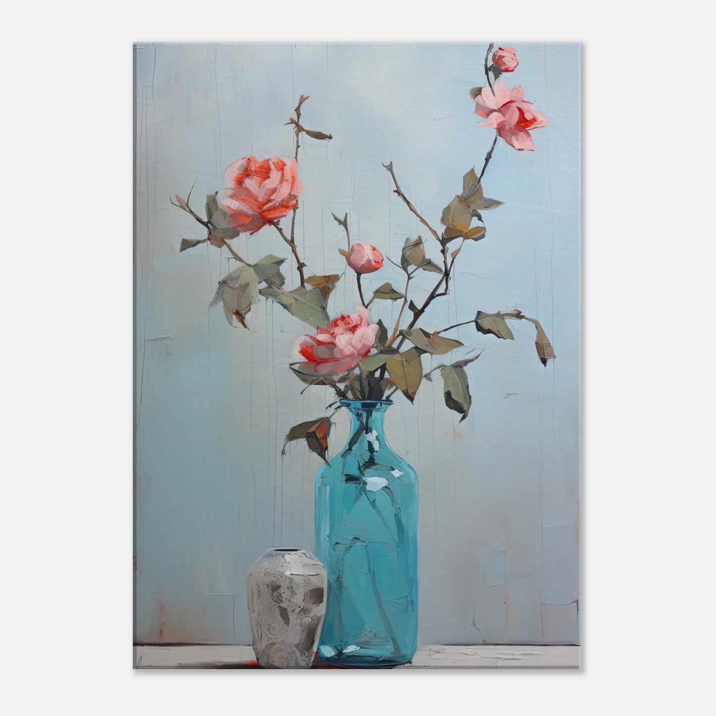 Pink Roses Blue II - Canvas