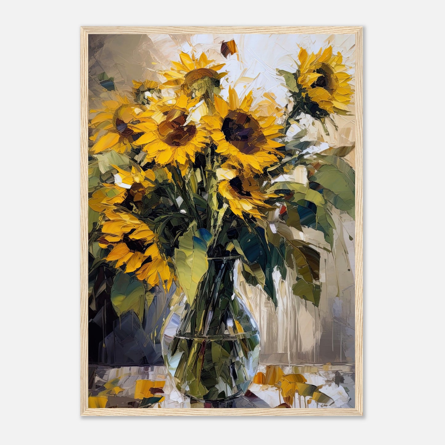 Expressive Sunflowers I - Wooden Framed Print