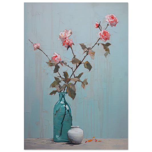 Pink Roses Blue I - Unframed Print