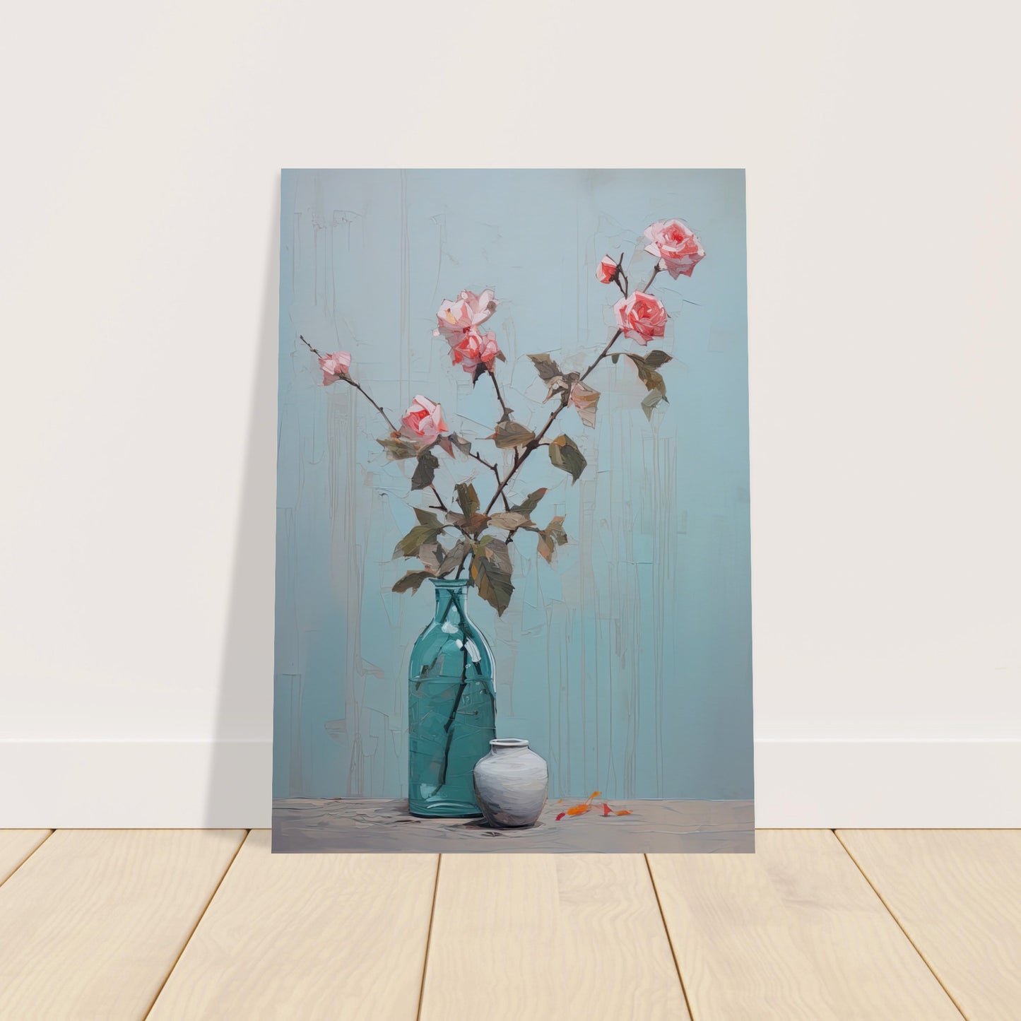 Pink Roses Blue I - Unframed Print