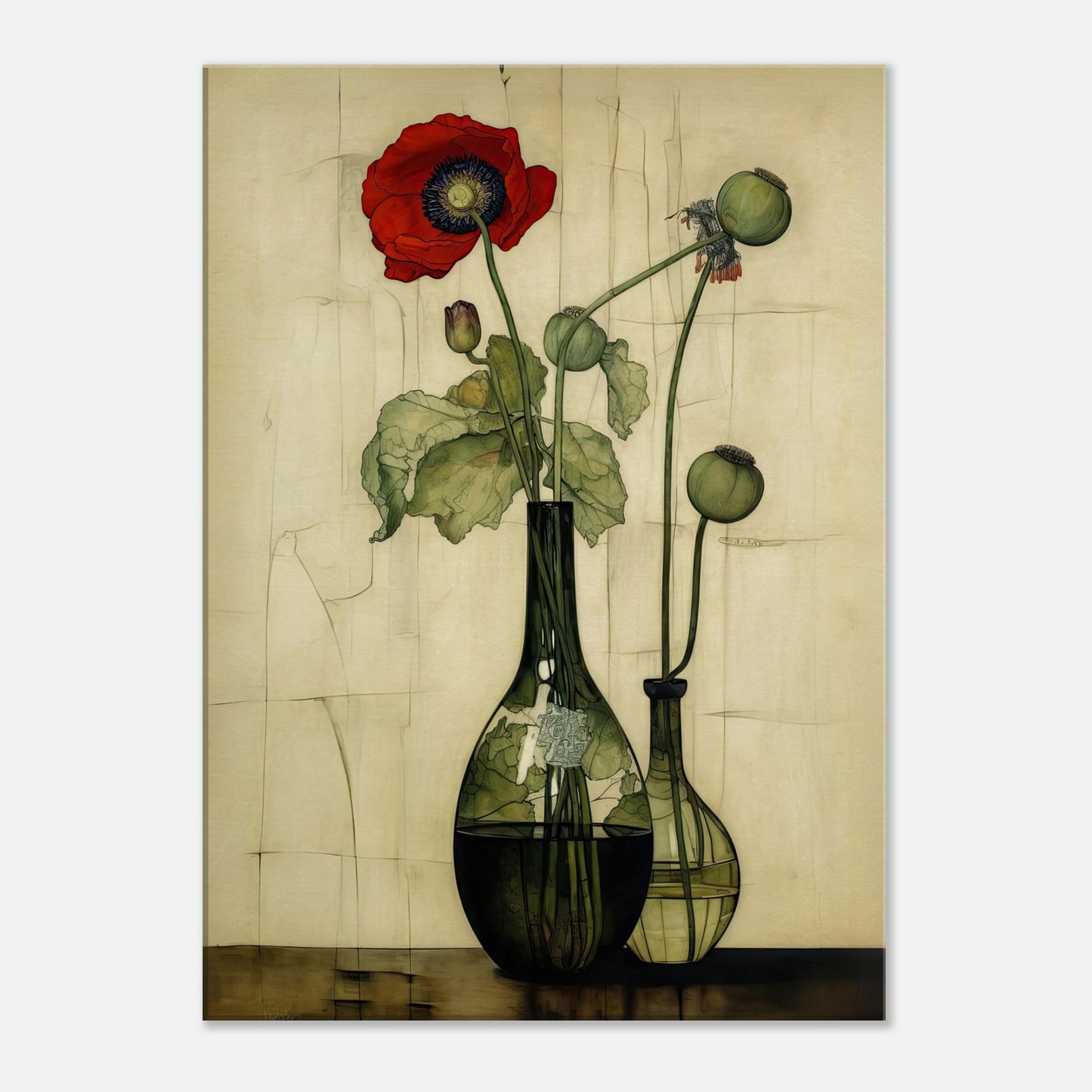 Wall art single poppy in glass vase