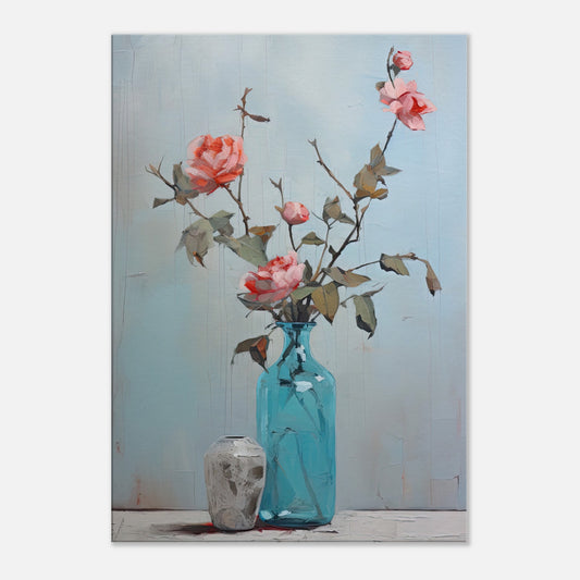 Pink Roses Blue II - Canvas