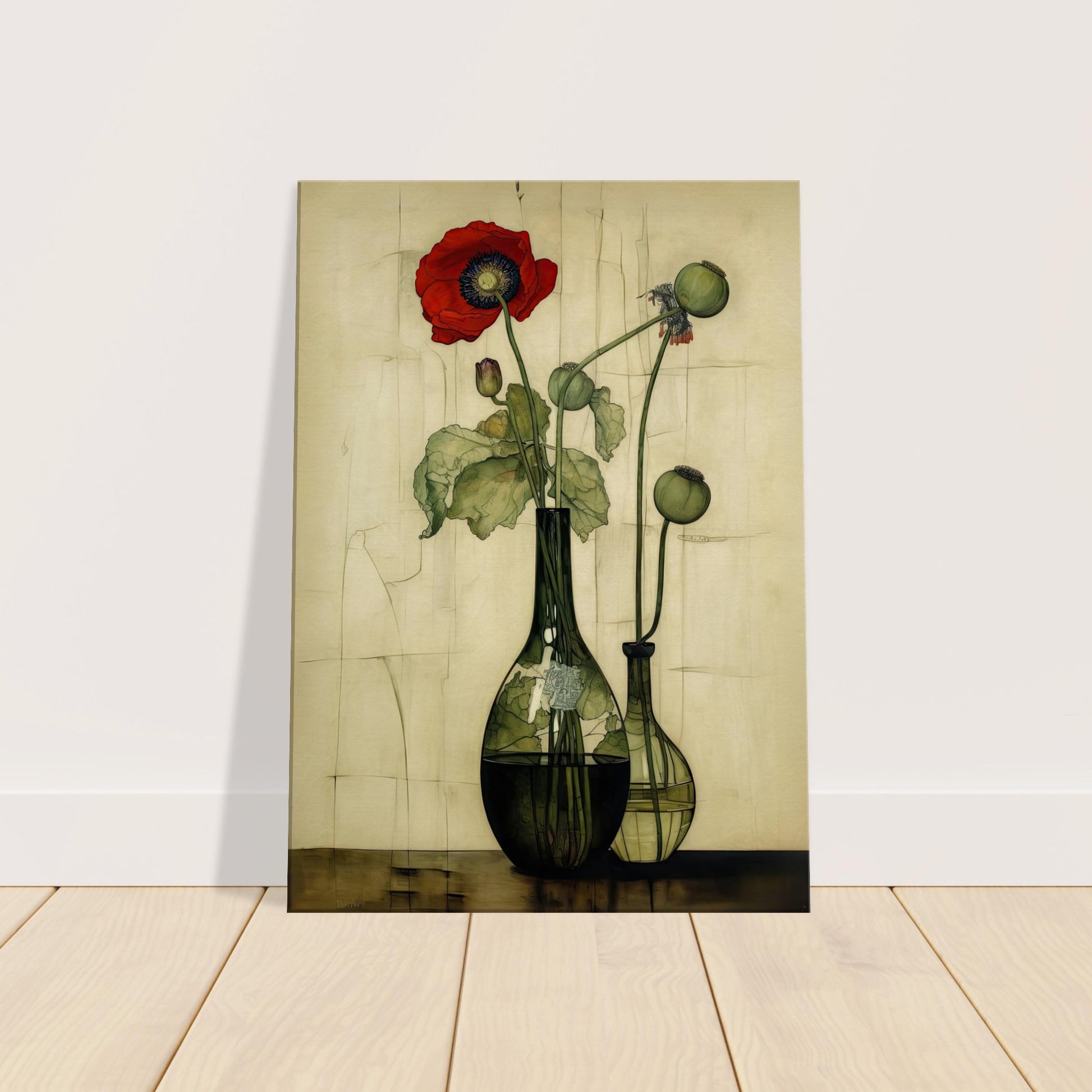 Wall art single poppy in glass vase