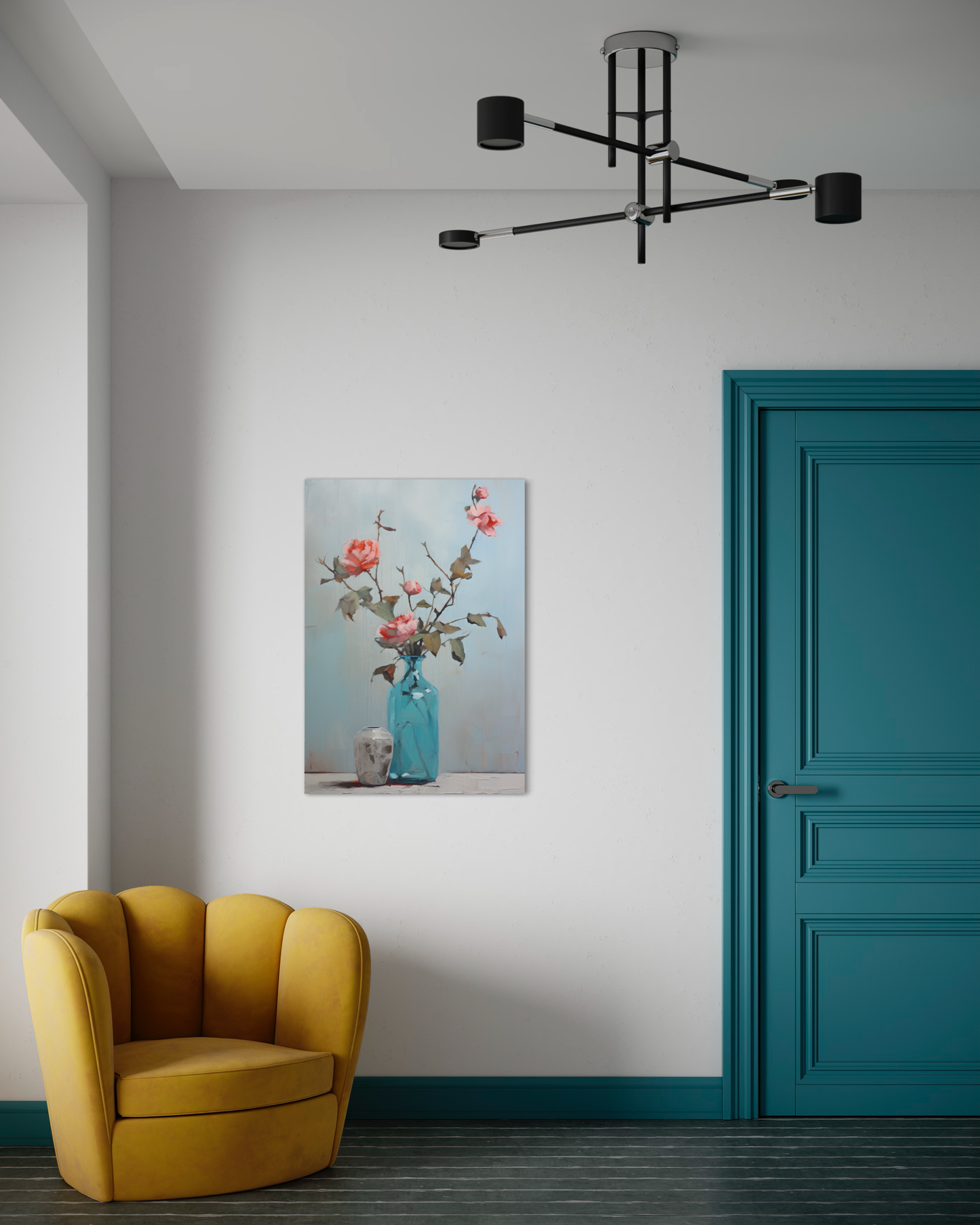 Pink Roses Blue II - Canvas