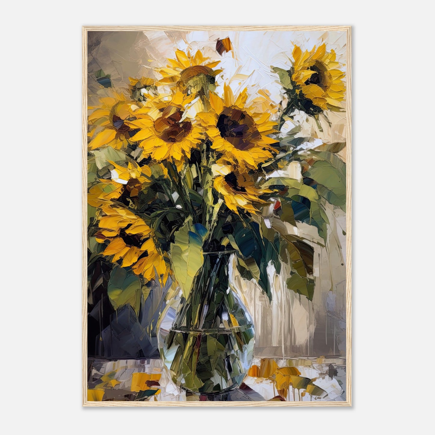 Expressive Sunflowers I - Wooden Framed Print