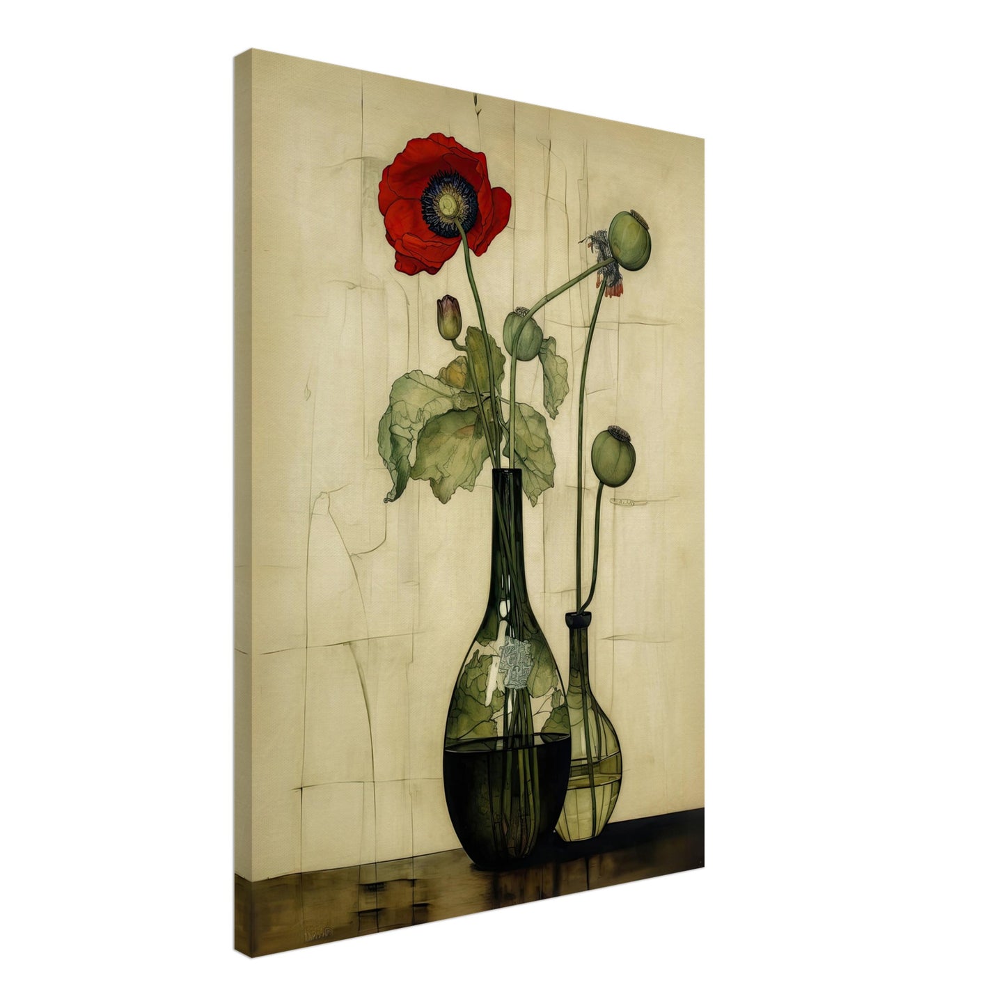 Wall art single poppy in glass vase